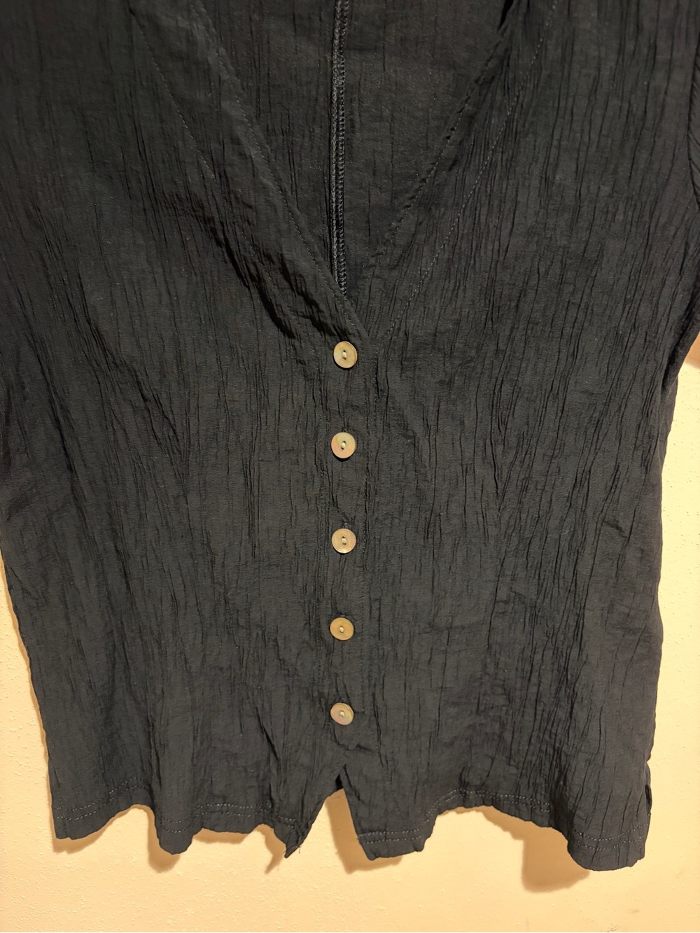 Madewell Notched V-Neck Button-Up Top Short Sleeve Black Size Medium NL056 - Picture 9 of 14